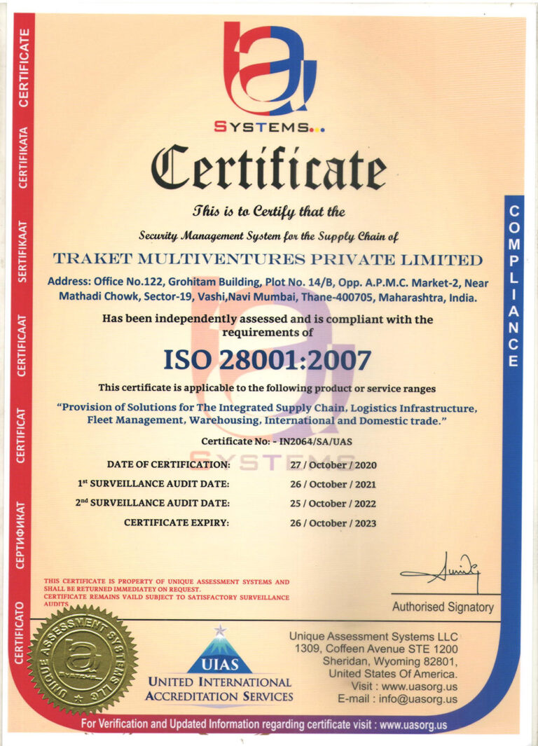 ISO 28001:2007 Certified